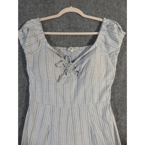 Derek Heart Medium Jumpsuit Cropped Short Sleeve Cotton Blend Blue Stripe - Picture 6 of 10